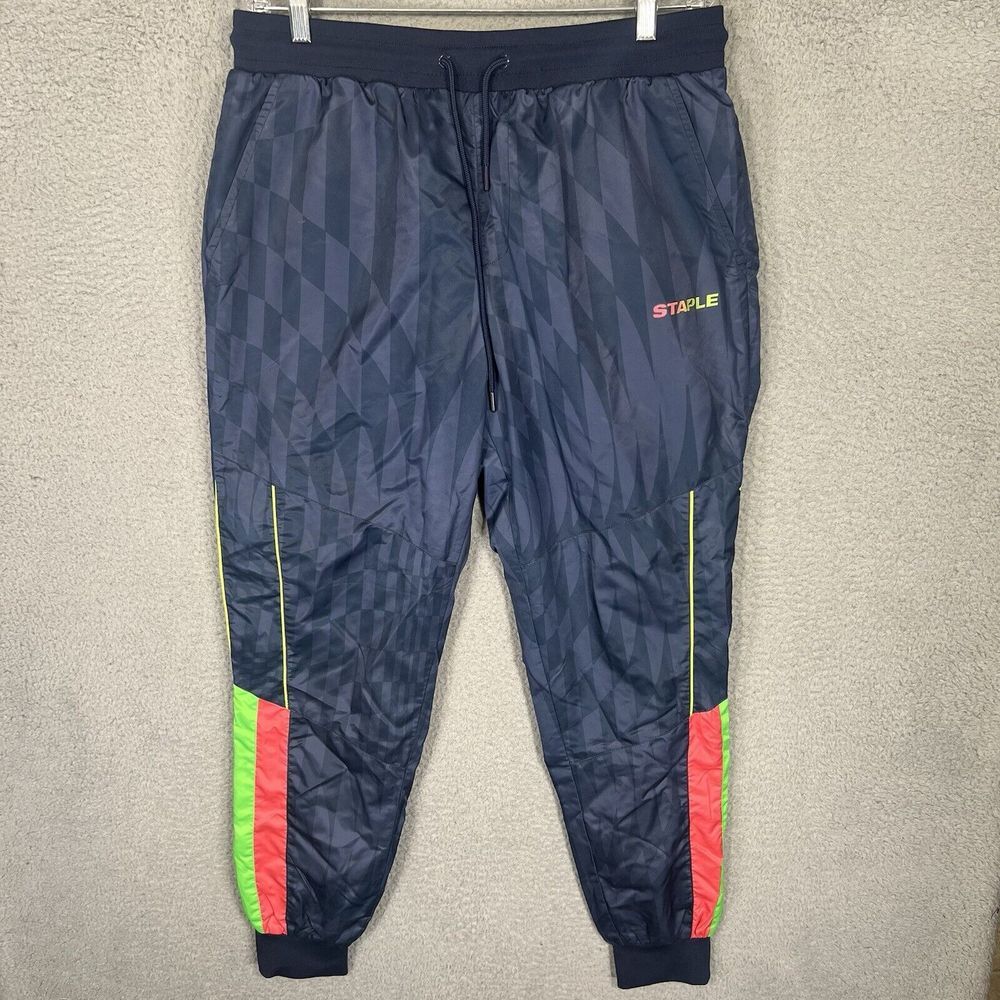 Staple Pigeon Joggers Mens‎ Extra Large Blue Checkered Lined Ankle Zip Stretch